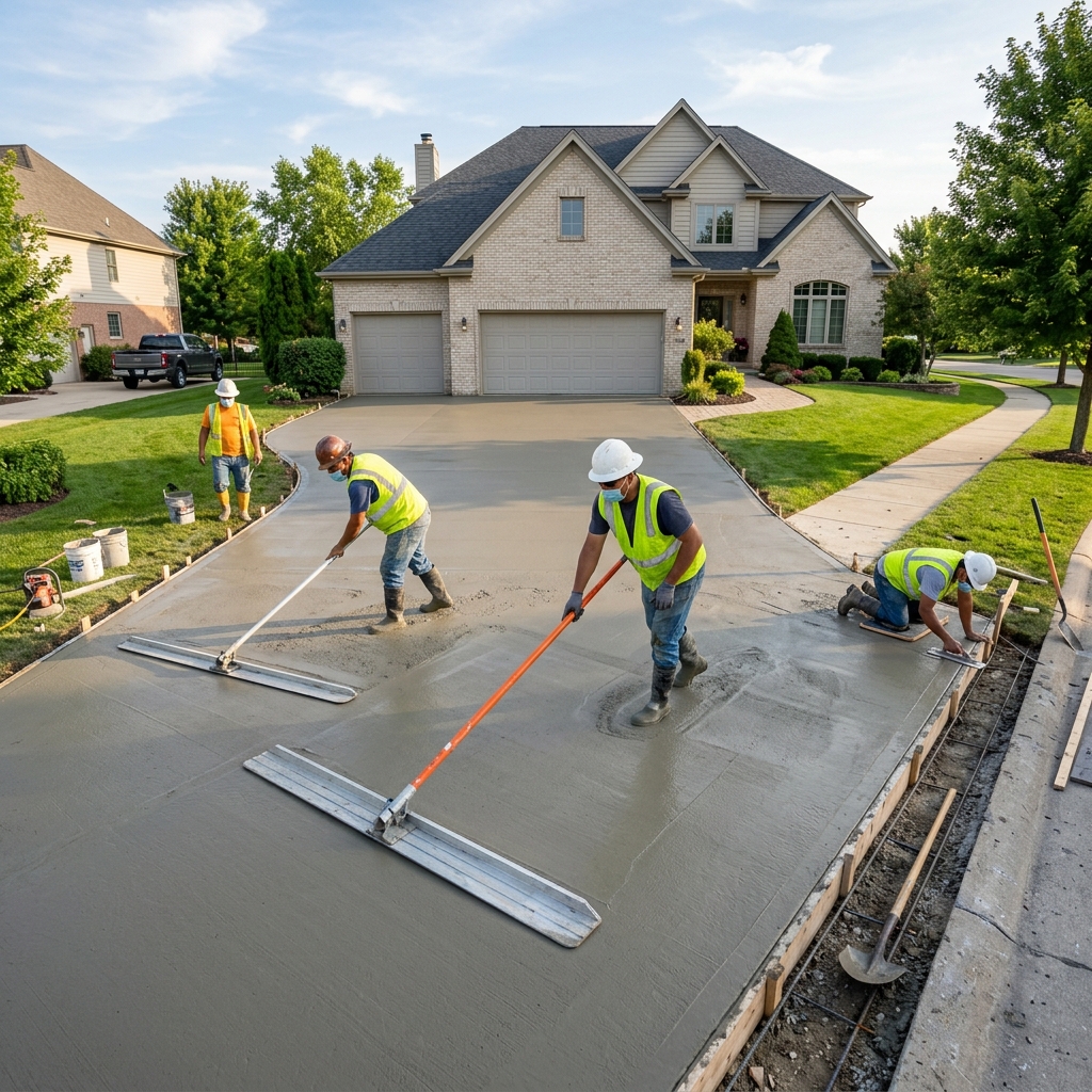 Concrete being pumped into a residential slab-on-grade foundation form in Jacksonville FL